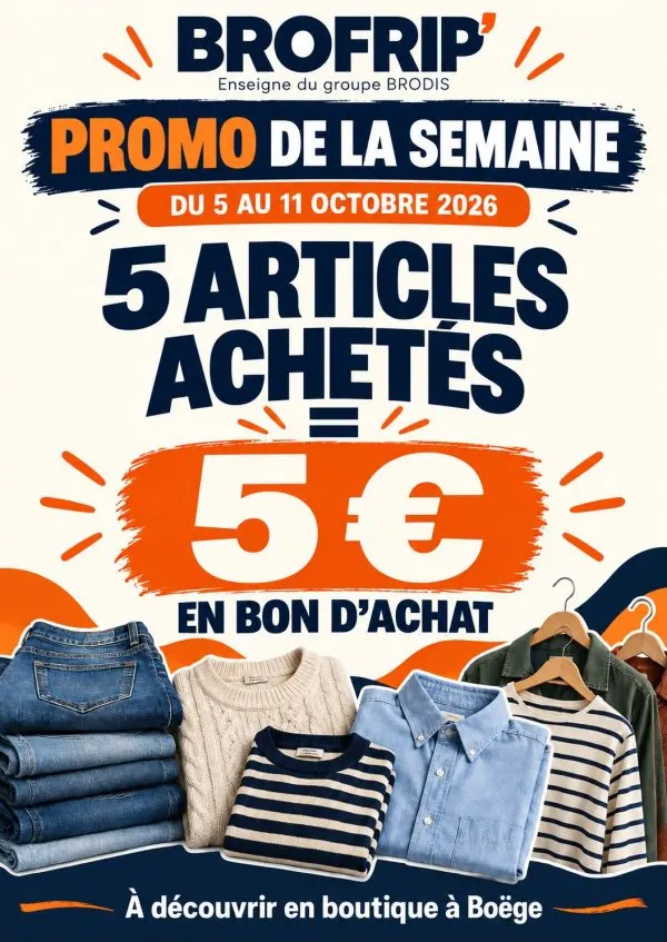 Portant de vêtements d'occasion à la friperie BRODIS de Boëge